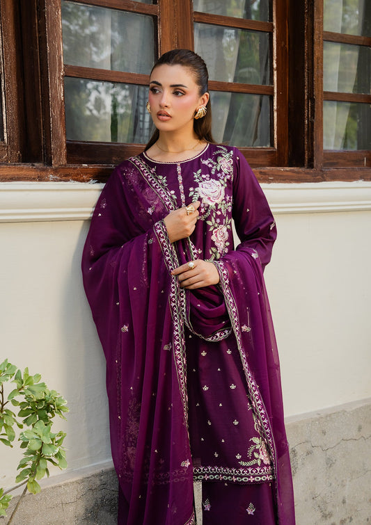 Pakistani Designer Purple Lawn Salwar Kameez Online in KSA Riyadh Saudi Arabia Oman Bahrain Qatar