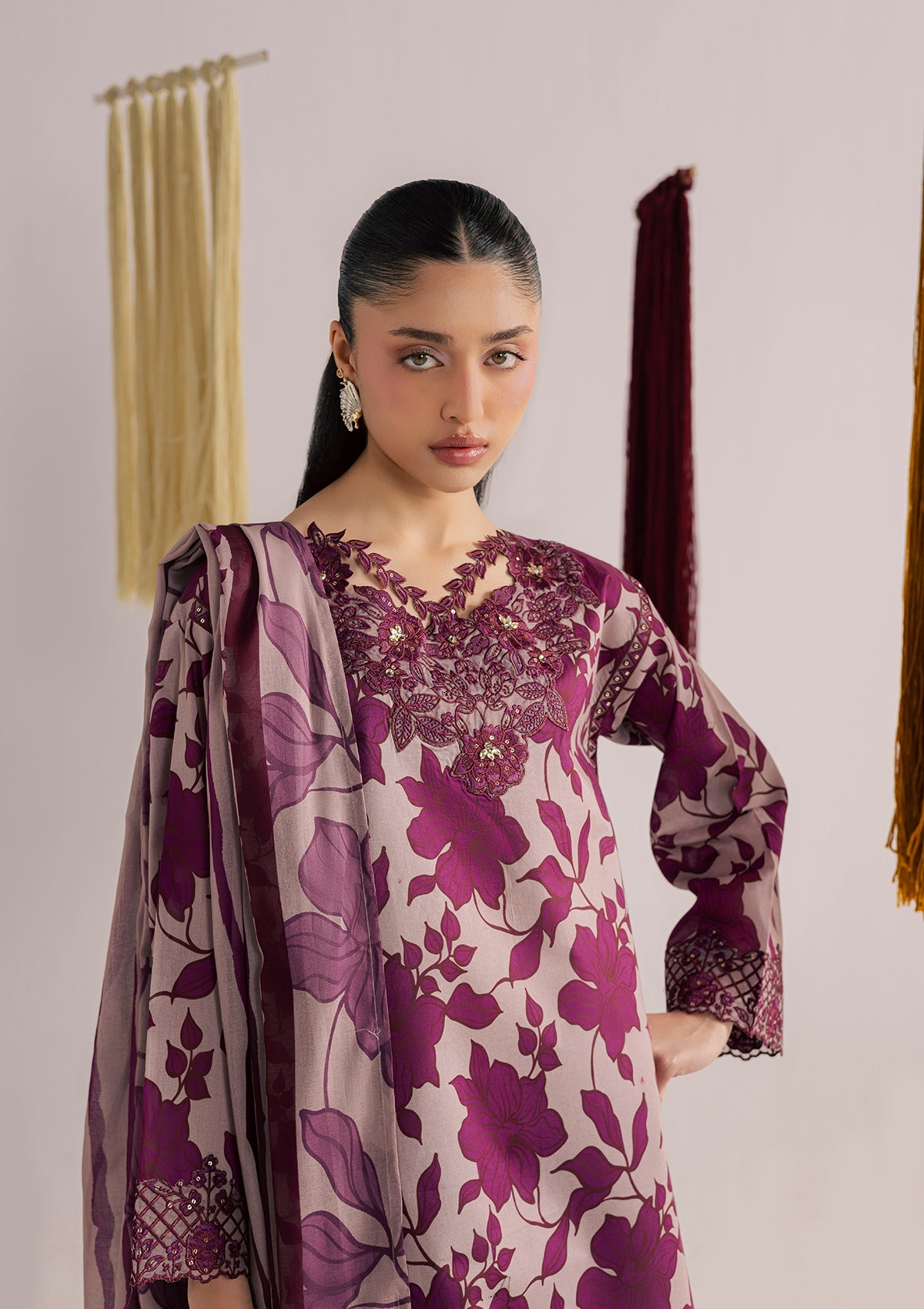 Pakistani Designer Purple Lawn Suit Online in KSA Riyadh Saudi Arabia Oman Bahrain Qatar
