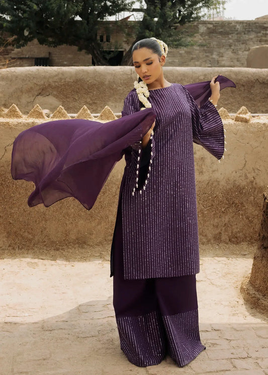 Pakistani Designer Purple Lawn Suit with Chiffon Dupatta Online in KSA Riyadh Saudi Arabia Oman Bahrain Qatar