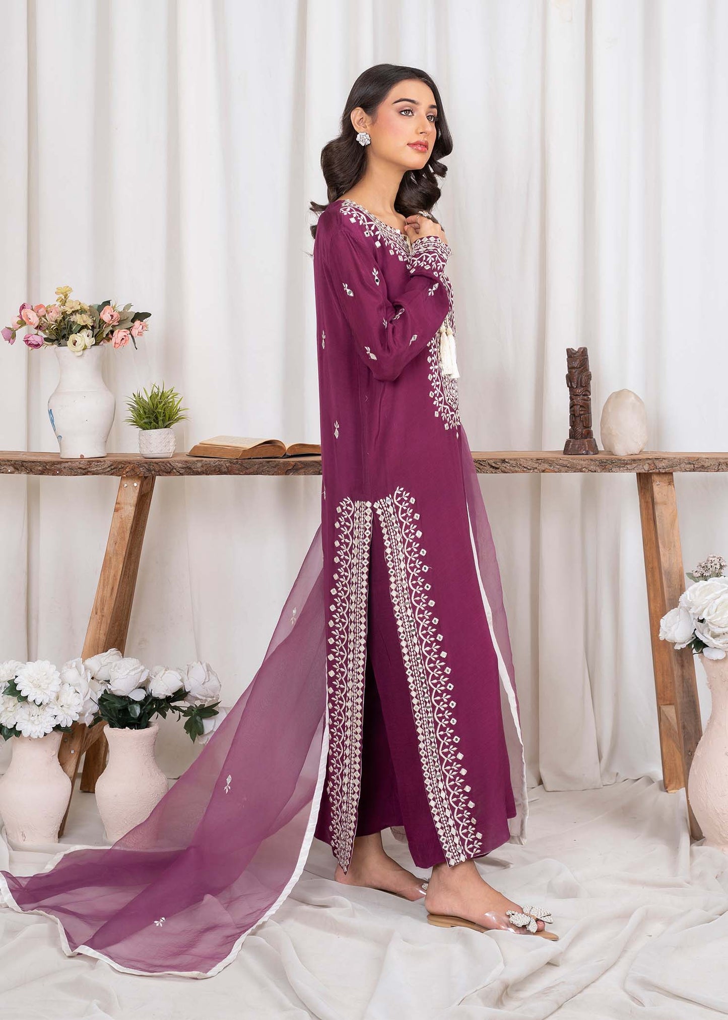 Pakistani Designer Purple Raw Silk Festive Suit Online in KSA Riyadh Saudi Arabia Oman Bahrain Qatar