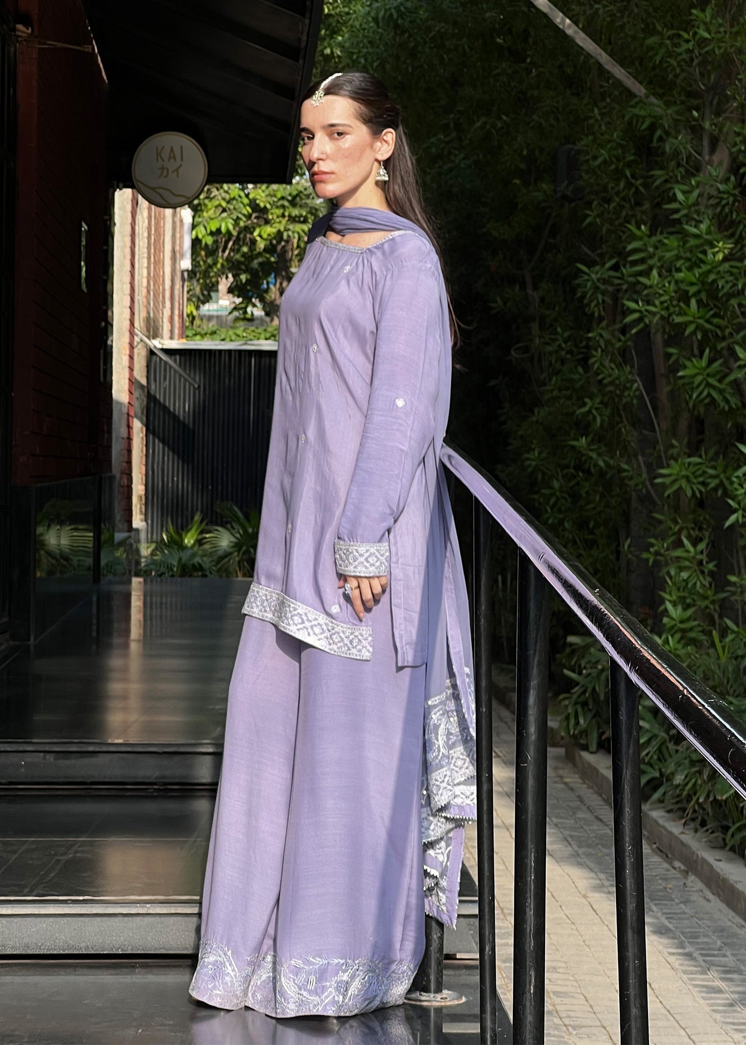 Pakistani Designer Purple Silk Salwar Suit Online in KSA Riyadh Saudi Arabia Oman Bahrain Qatar