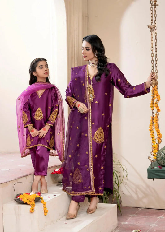 Pakistani Designer Purple Viscose Raw Silk Salwar Kameez Online in KSA Riyadh Saudi Arabia Oman Bahrain Qatar