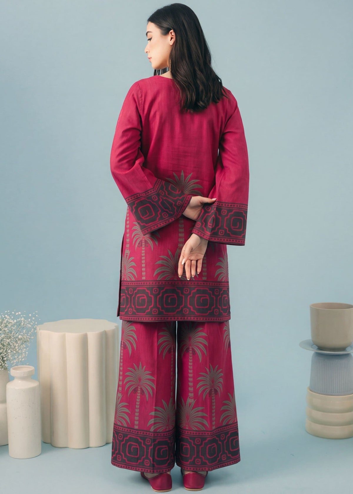 Pakistani Designer Raspberry Pink Khaddar Salwar Kameez Online in KSA Riyadh Saudi Arabia Oman Bahrain Qatar