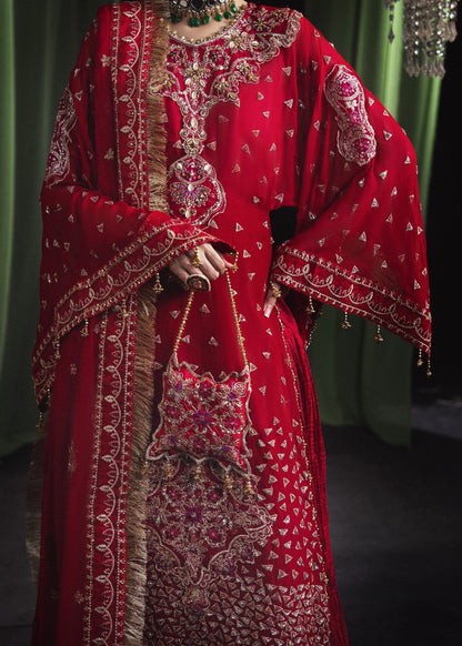 Pakistani Designer Red Chiffon Kaftan Suit Online in KSA Riyadh Saudi Arabia Oman Bahrain Qatar