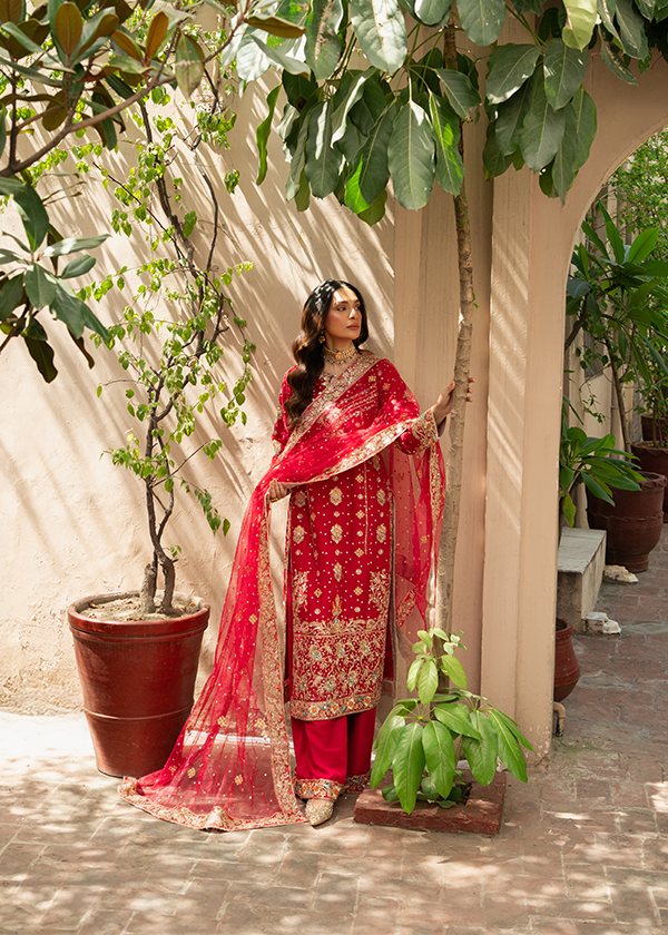 Pakistani Designer Red Chiffon Salwar Kameez Online in KSA Riyadh Saudi Arabia Oman Bahrain Qatar