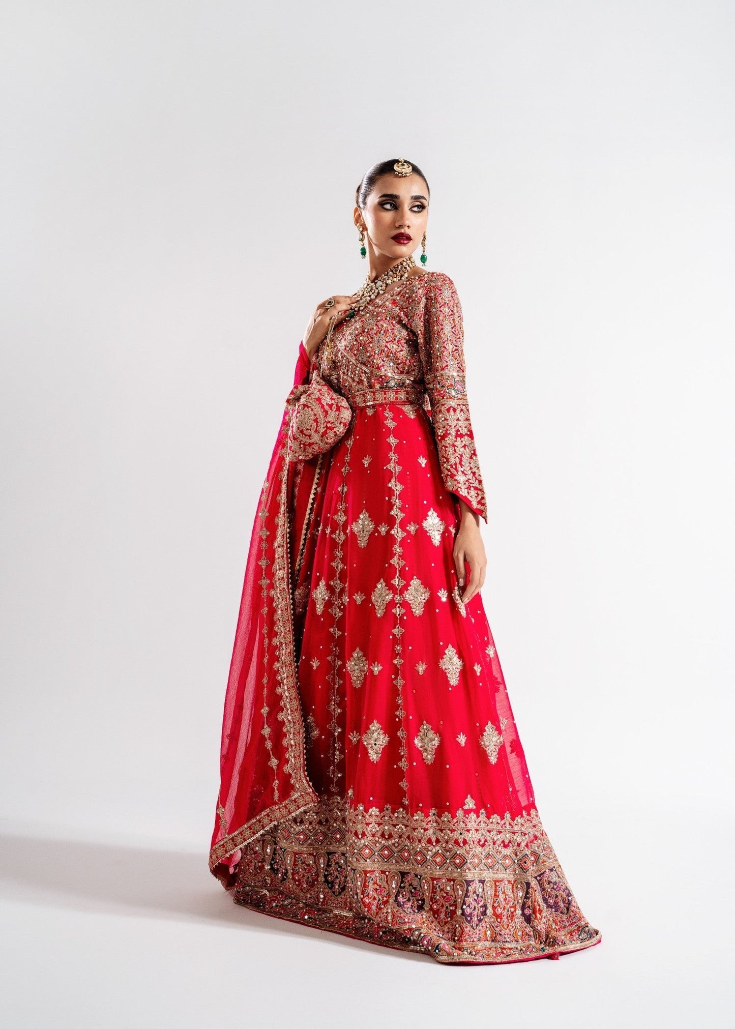 Pakistani Designer Red Chiffon Wedding Guest Wear Online in KSA Riyadh Saudi Arabia Oman Bahrain Qatar