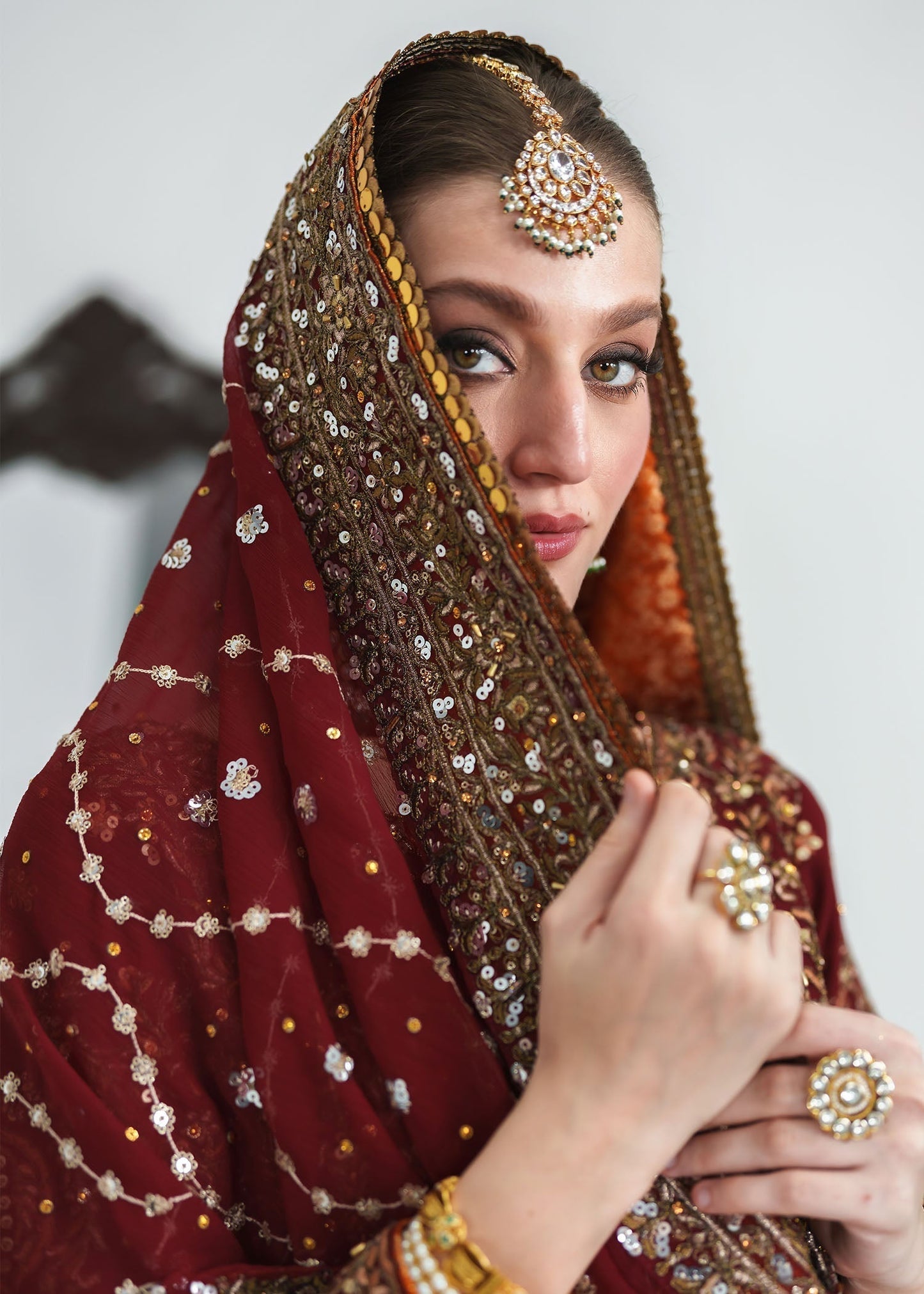 Pakistani Designer Red Chiffon Wedding Suit Online in KSA Riyadh Saudi Arabia Oman Bahrain Qatar