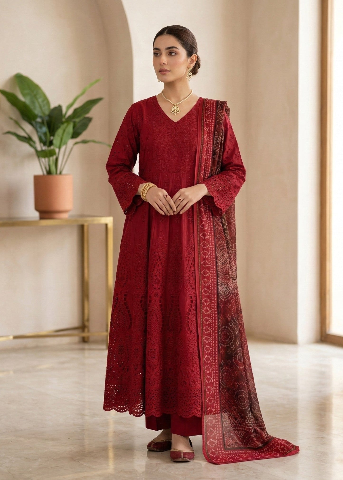 Pakistani Designer Red Cotton Salwar Kameez Online in KSA Riyadh Saudi Arabia Oman Bahrain Qatar
