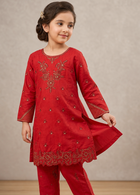 Pakistani Designer Red Cotton Salwar Kameez Online in KSA Riyadh Saudi Arabia Oman Bahrain Qatar