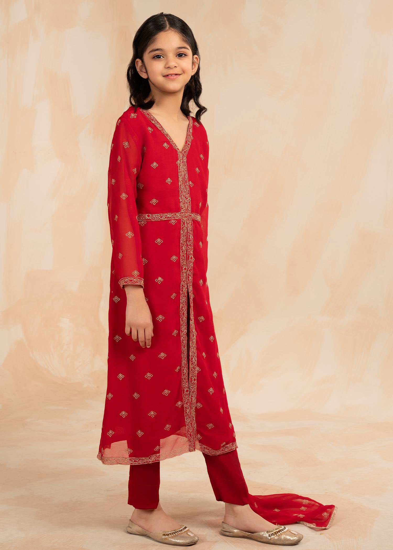 Pakistani Designer Red Embellished Chiffon Suit Online in KSA Riyadh Saudi Arabia Oman Bahrain Qatar