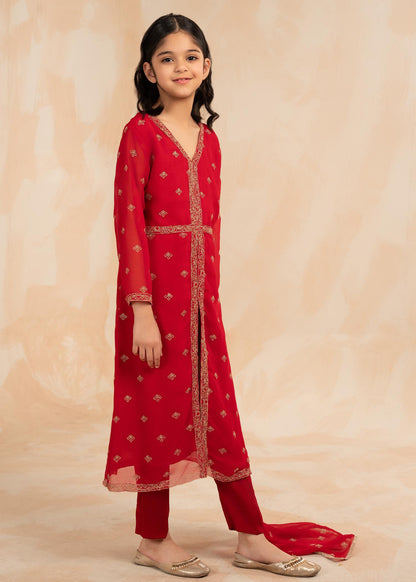 Pakistani Designer Red Embellished Chiffon Suit Online in KSA Riyadh Saudi Arabia Oman Bahrain Qatar