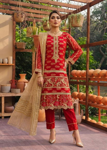 Pakistani Designer Red Embroidered Salwar Kameez Online in KSA Riyadh Saudi Arabia Oman Bahrain Qatar