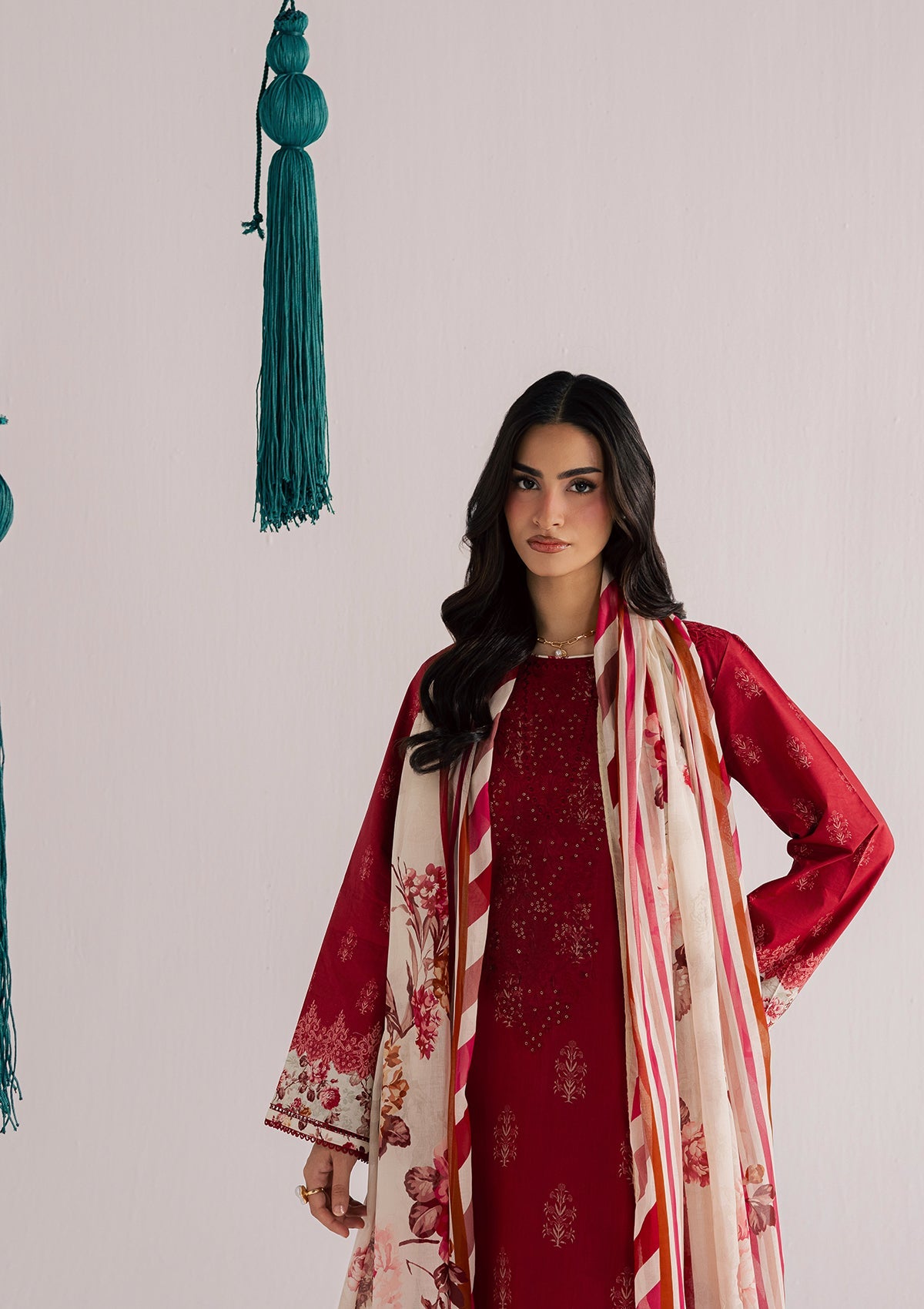 Pakistani Designer Red Lawn Suit Online in KSA Riyadh Saudi Arabia Oman Bahrain Qatar