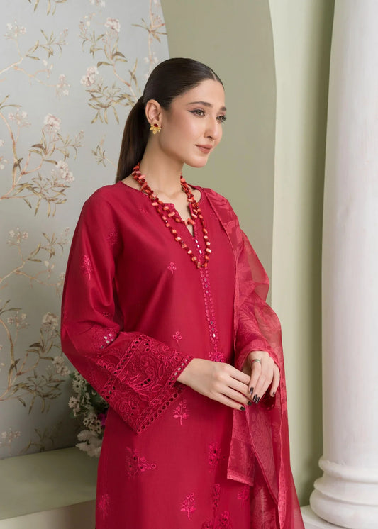 Pakistani Designer Red Linen Salwar Kameez Online in KSA Riyadh Saudi Arabia Oman Bahrain Qatar