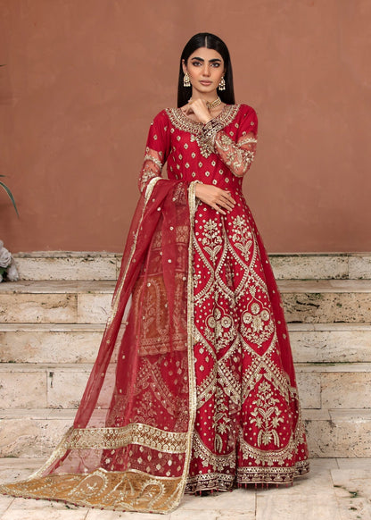Pakistani Designer Red Net Partywear Suit Online in KSA Riyadh Saudi Arabia Oman Bahrain Qatar