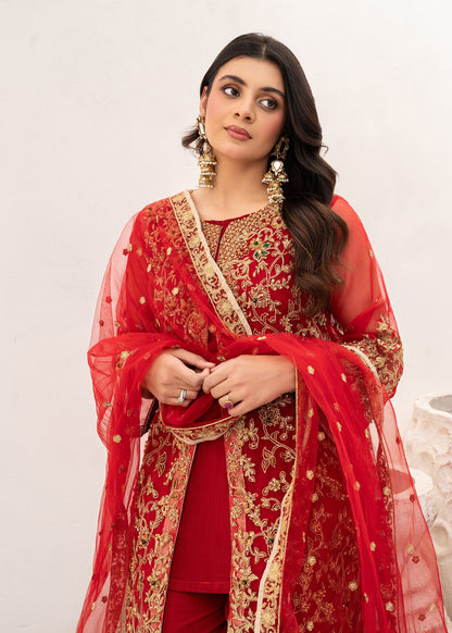 Pakistani Designer Red Organza Embellished Suit Online in KSA Riyadh Saudi Arabia Oman Bahrain Qatar