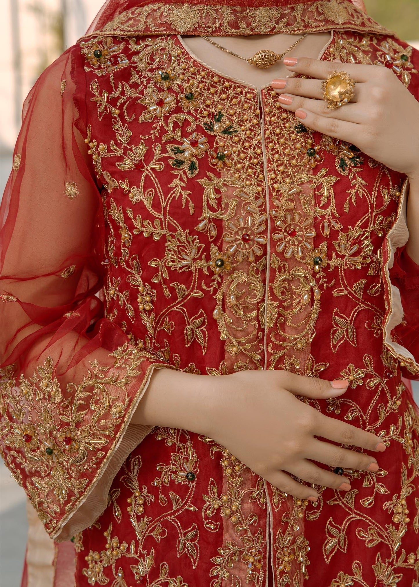 Pakistani Designer Red Organza Salwar Kameez Online in KSA Riyadh Saudi Arabia Oman Bahrain Qatar