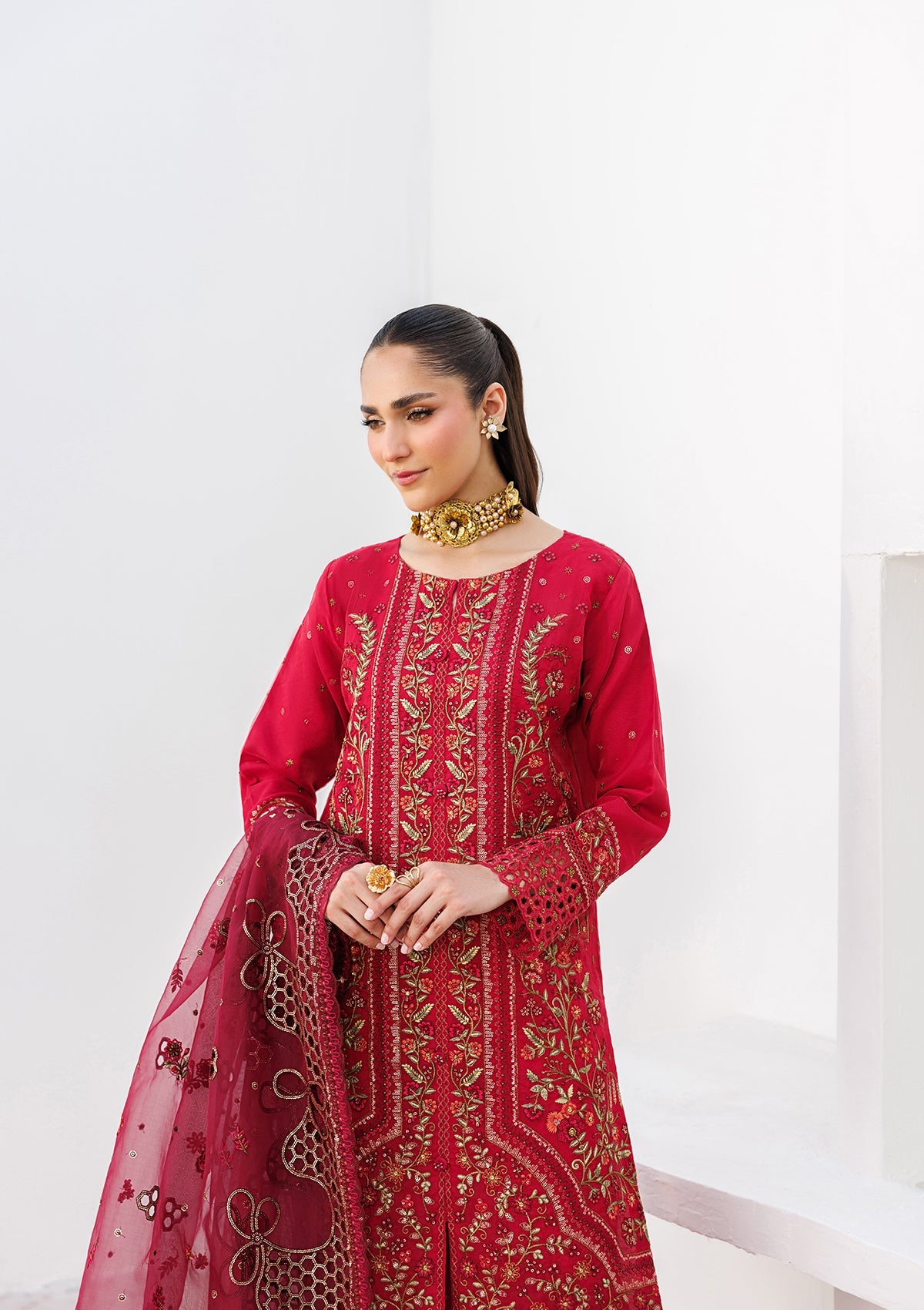 Pakistani Designer Red Organza Salwar Kameez Online in KSA Riyadh Saudi Arabia Oman Bahrain Qatar