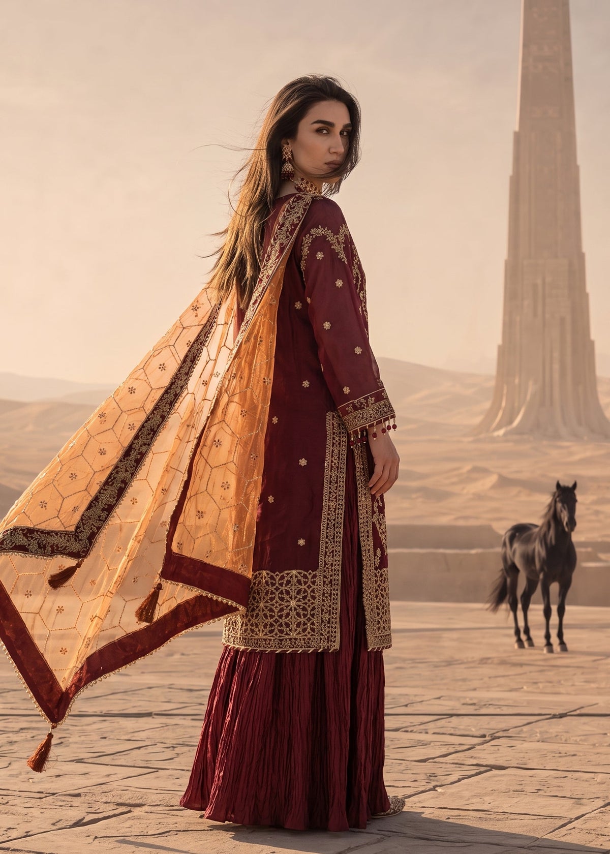 Pakistani Designer Red Organza Sharara Online in Sri Lanka India Australia