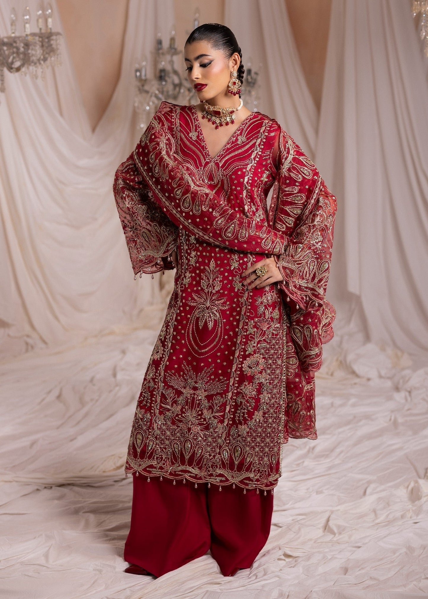 Pakistani Designer Red Organza Suit Online in KSA Riyadh Saudi Arabia Oman Bahrain Qatar