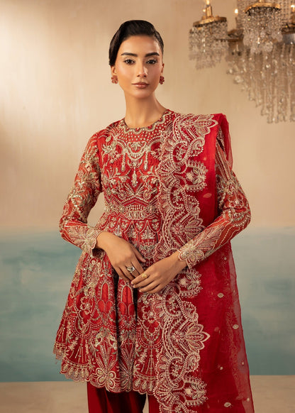 Pakistani Designer Red Raw Silk Farshi Dress Online in KSA Riyadh Saudi Arabia Oman Bahrain Qatar