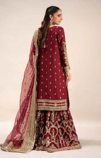 Pakistani Designer Red Raw Silk Gharara Suit Online in UK USA Canada