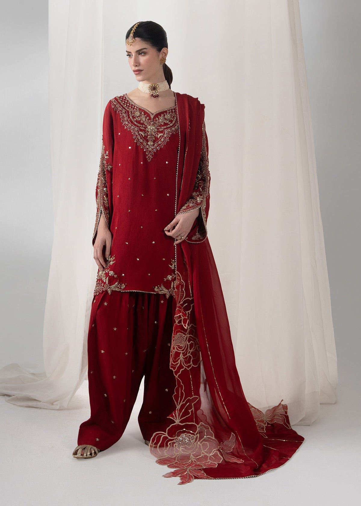 Pakistani Designer Red Raw Silk Salwar Kameez Online in KSA Riyadh Saudi Arabia Oman Bahrain Qatar