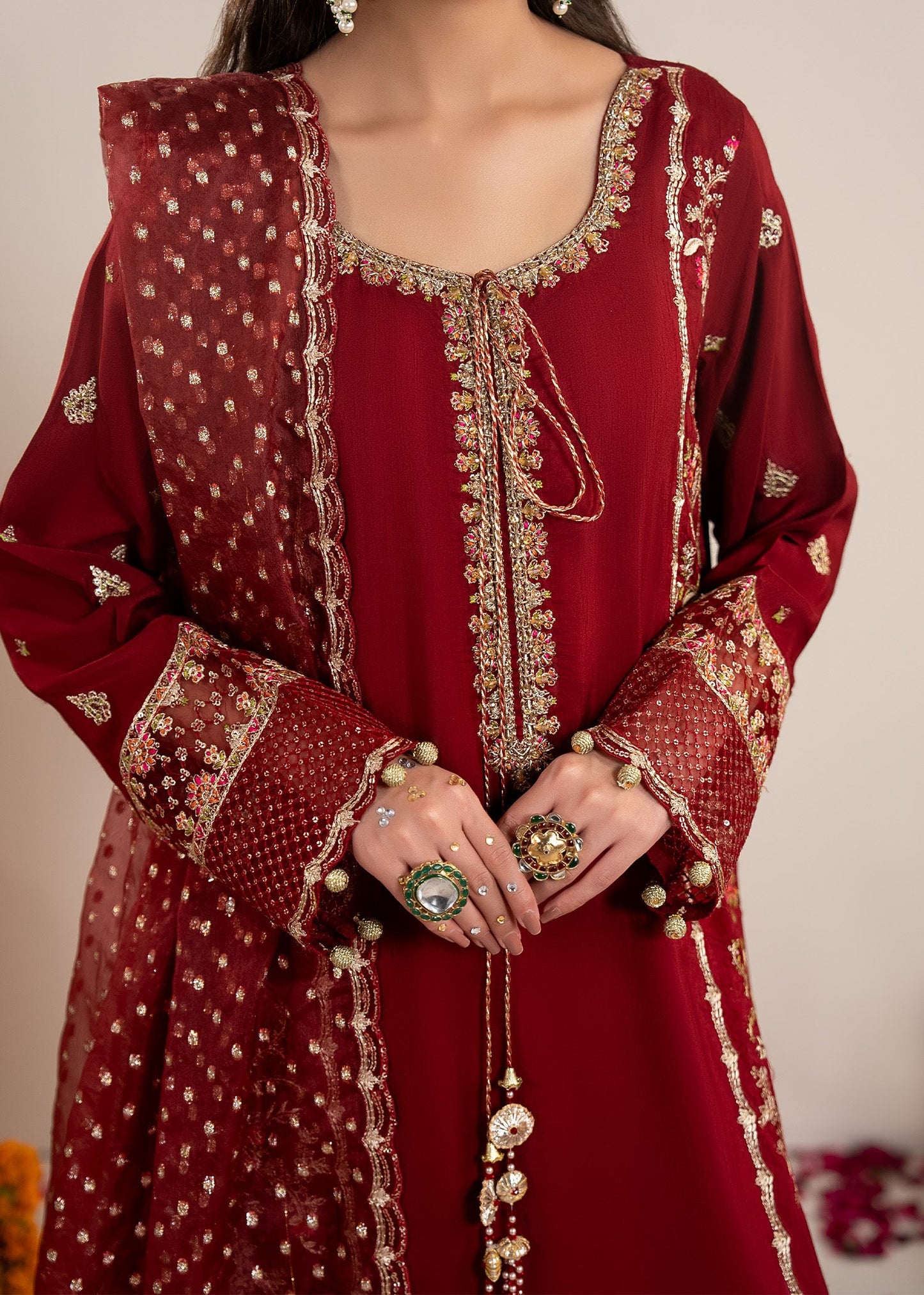 Pakistani Designer Red Raw Silk Salwar Kameez Online in KSA Riyadh Saudi Arabia Oman Bahrain Qatar