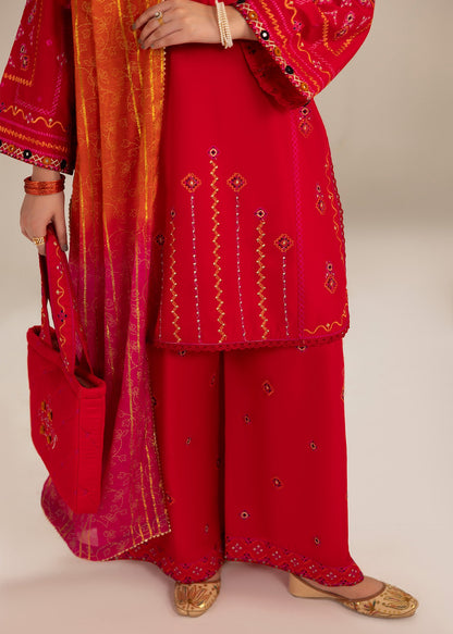 Pakistani Designer Red Zari Cotton Farshi Suit Online in KSA Riyadh Saudi Arabia Oman Bahrain Qatar