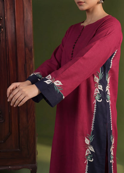 Pakistani Designer Rose Red Embroidered Lawn Suit Online in KSA Riyadh Saudi Arabia Oman Bahrain Qatar
