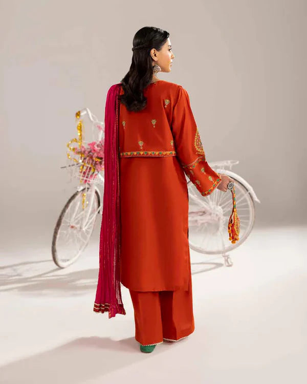Pakistani Designer Rust Orange Cotton Salwar Kameez Online in KSA Riyadh Saudi Arabia Oman Bahrain Qatar