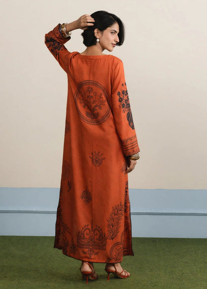 Pakistani Designer Rust Orange Dhanak Kaftan Online in KSA Riyadh Saudi Arabia Oman Bahrain Qatar