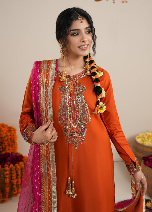 Pakistani Designer Rust Orange Embellished Sharara Gharara Online in KSA Riyadh Saudi Arabia Oman Bahrain Qatar