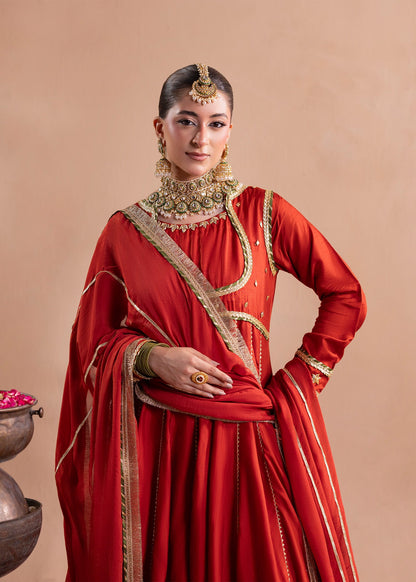 Pakistani Designer Rust Orange Raw Silk Sharara Gharara Online in KSA Riyadh Saudi Arabia Oman Bahrain Qatar