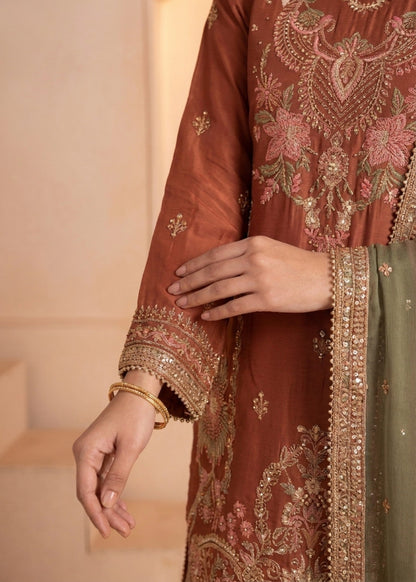 Pakistani Designer Rust Red Raw Silk Sharara Online in KSA Riyadh Saudi Arabia Oman Bahrain Qatar