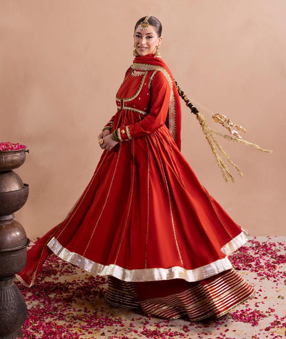 Pakistani Designer Rust Silk Festive Outfit Online in KSA Riyadh Saudi Arabia Oman Bahrain Qatar