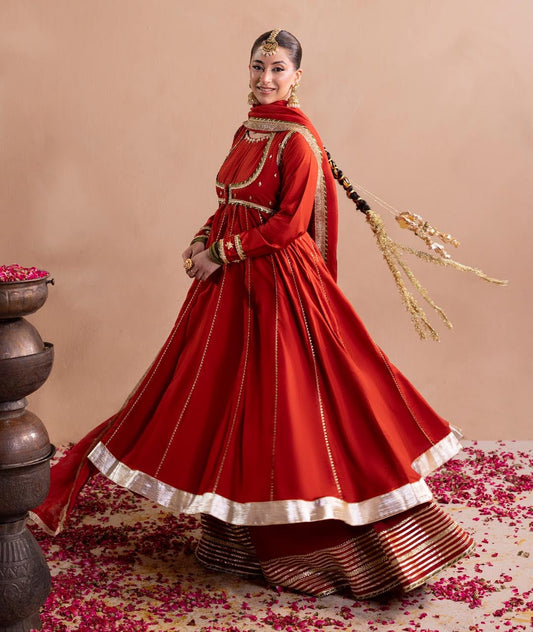 Pakistani Designer Rust Silk Festive Outfit Online in KSA Riyadh Saudi Arabia Oman Bahrain Qatar