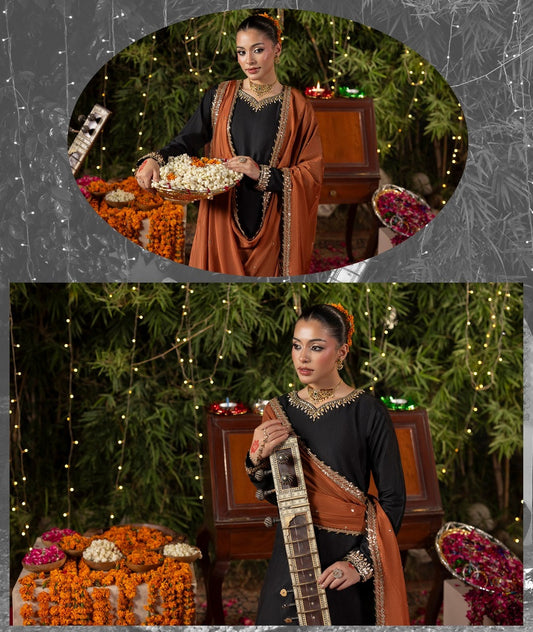 Pakistani Designer Rust Silk Shalwar Kameez Online in KSA Riyadh Saudi Arabia Oman Bahrain Qatar