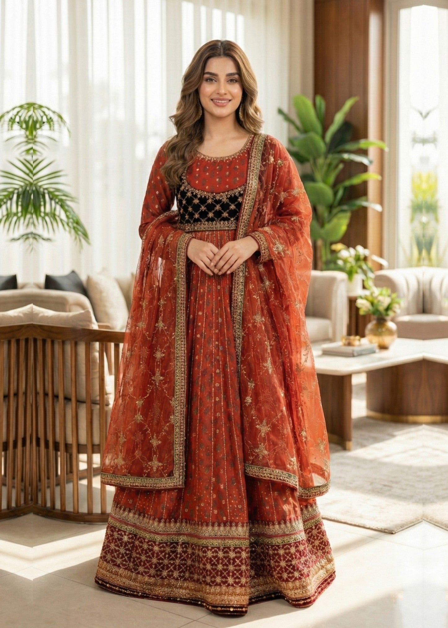 Pakistani Designer Rustic Brown Raw Silk Salwar Kameez Online in KSA Riyadh Saudi Arabia Oman Bahrain Qatar