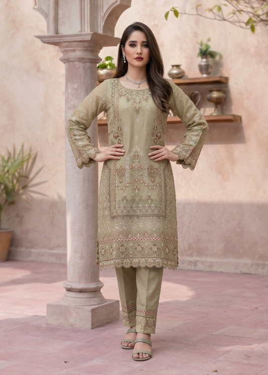 Pakistani Designer Sage Green Organza Salwar Kameez Online in KSA Riyadh Saudi Arabia Oman Bahrain Qatar