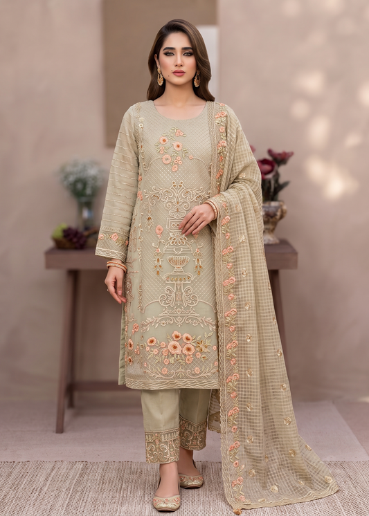 Pakistani Designer Sage Green Organza Salwar Kameez Online in KSA Riyadh Saudi Arabia Oman Bahrain Qatar