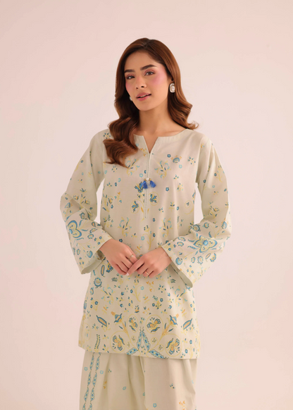 Pakistani Designer Sage Green Printed Lawn Kurti Online in KSA Riyadh Saudi Arabia Oman Bahrain Qatar