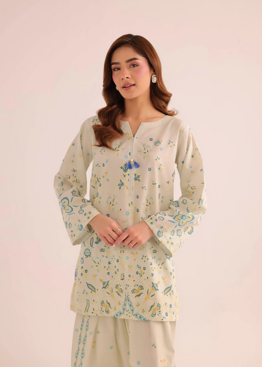 Pakistani Designer Sage Green Printed Lawn Kurti Online in KSA Riyadh Saudi Arabia Oman Bahrain Qatar
