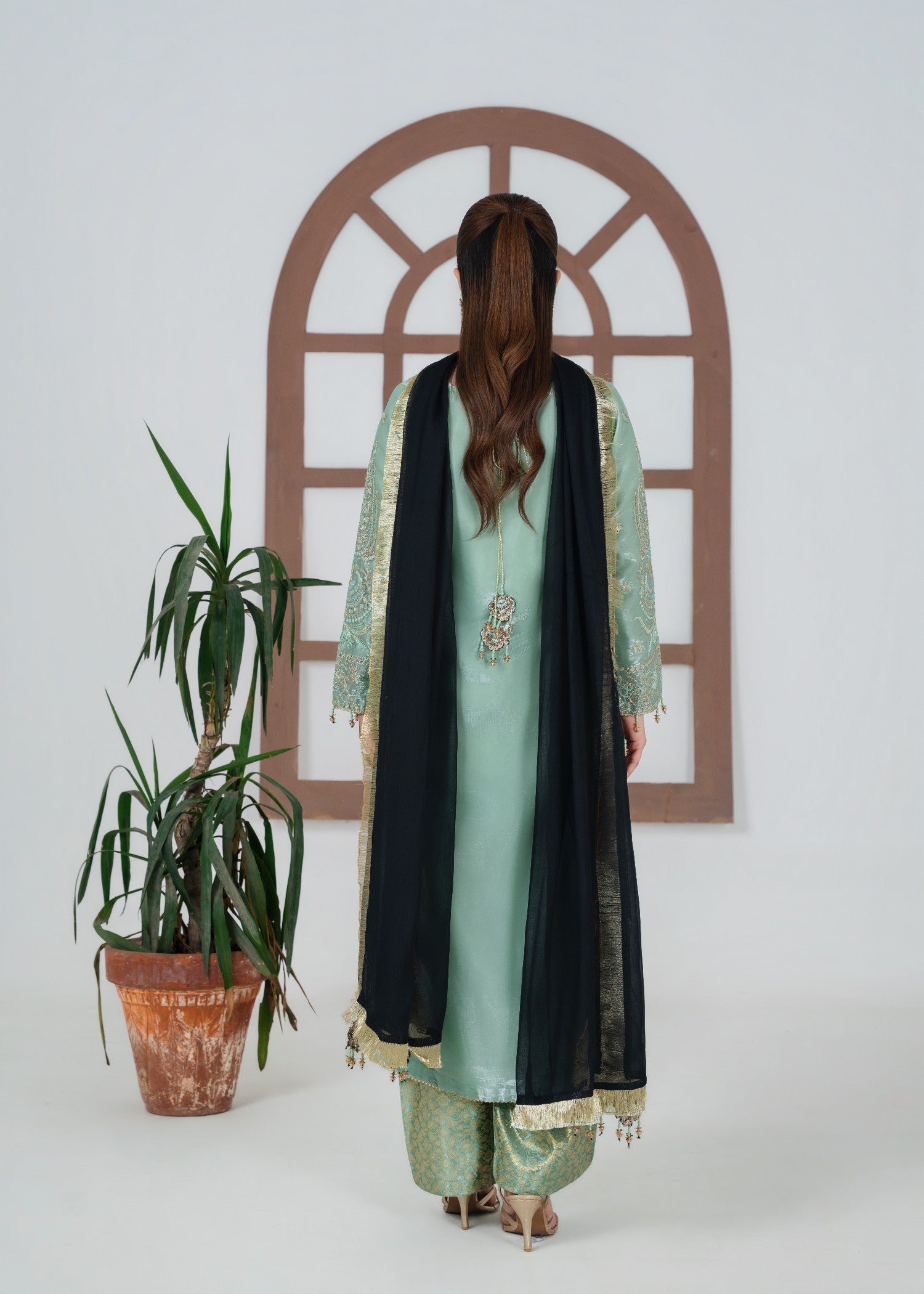 Pakistani Designer Sage Green Silk Salwar Kameez Online in KSA Riyadh Saudi Arabia Oman Bahrain Qatar