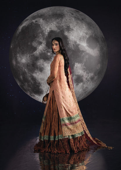 Pakistani Designer Salmon Silk Wedding Outfit Online in KSA Riyadh Saudi Arabia Oman Bahrain Qatar