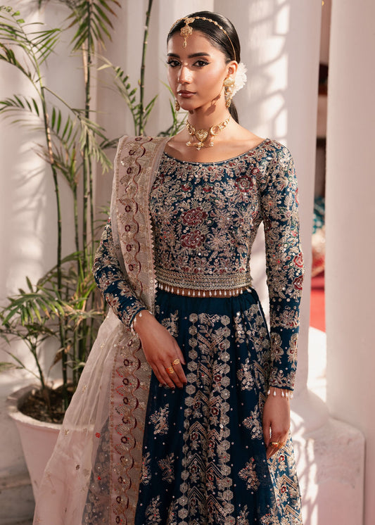 Pakistani Designer Sapphire Blue Chiffon Salwar Kameez Online in KSA Riyadh Saudi Arabia Oman Bahrain Qatar