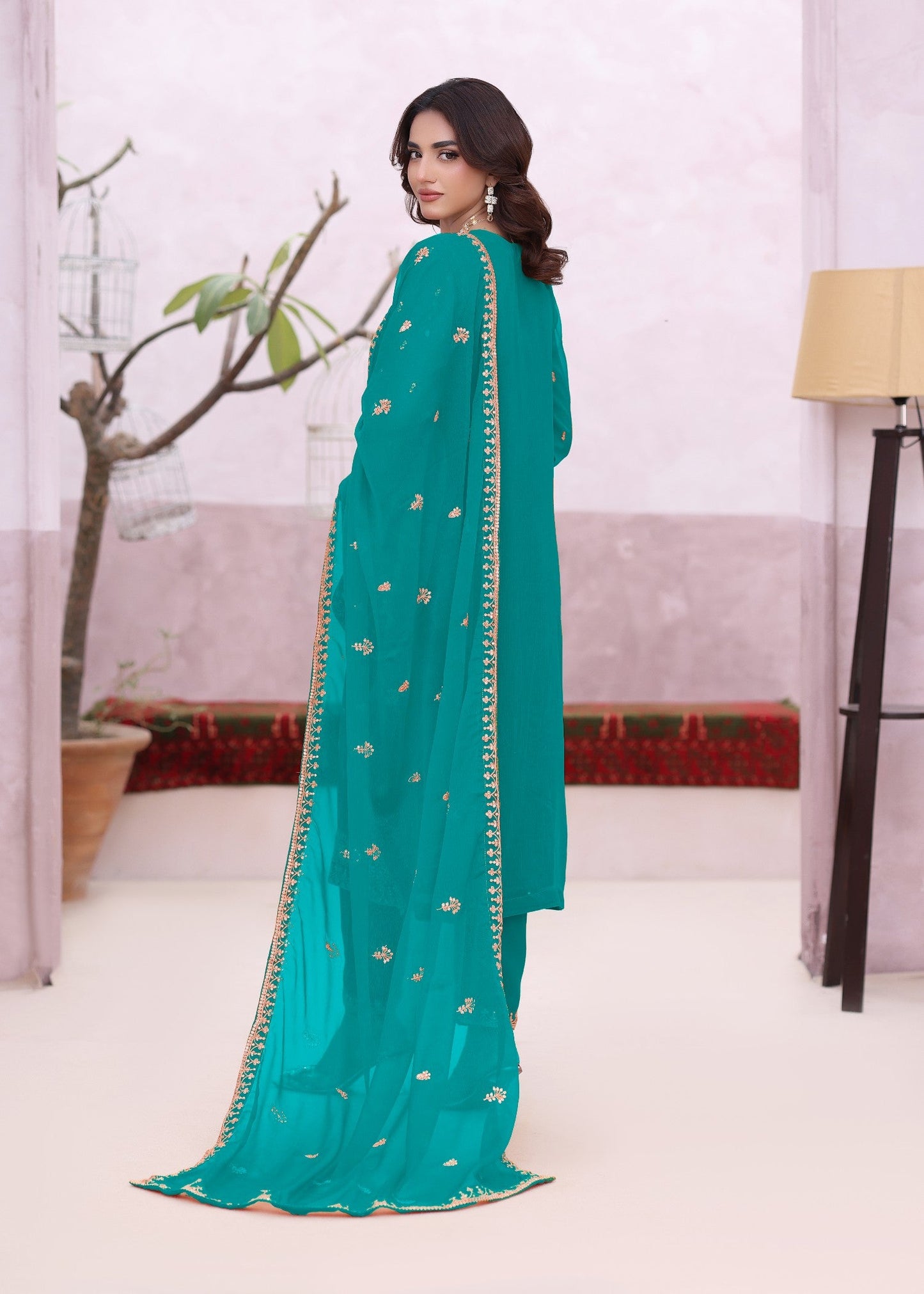 Pakistani Designer Sea Green Chiffon Salwar Kameez Online in KSA Riyadh Saudi Arabia Oman Bahrain Qatar