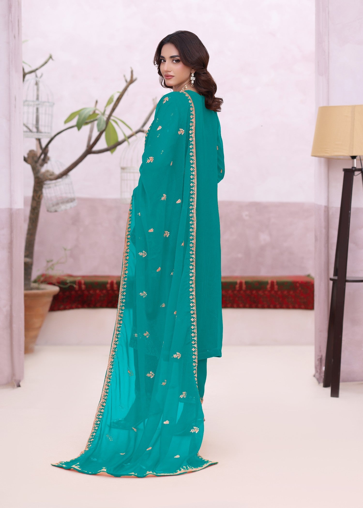 Pakistani Designer Sea Green Chiffon Salwar Kameez Online in KSA Riyadh Saudi Arabia Oman Bahrain Qatar