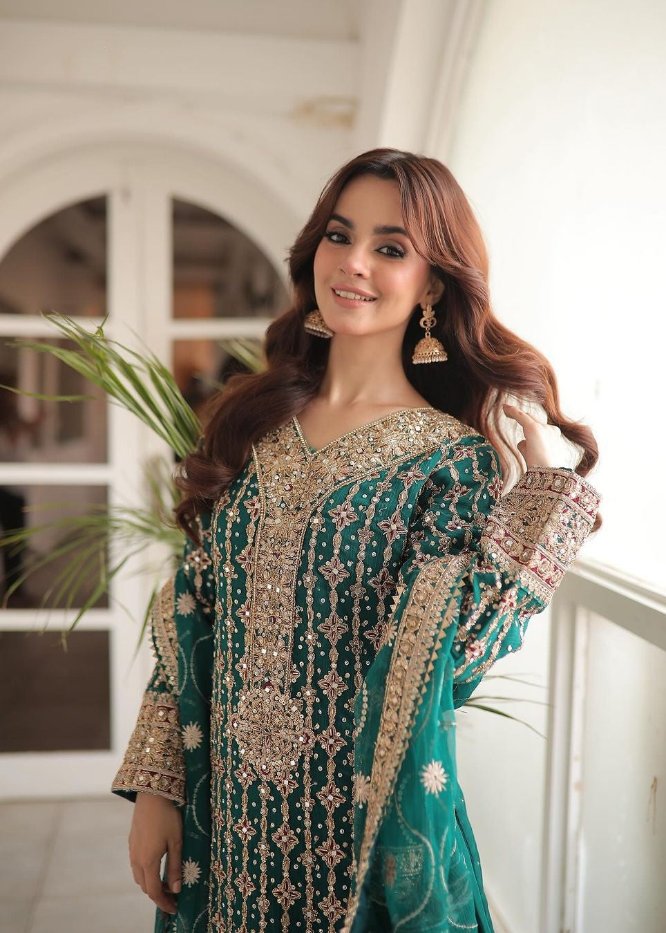Pakistani Designer Sea Green Chiffon Salwar Kameez Online in KSA Riyadh Saudi Arabia Oman Bahrain Qatar