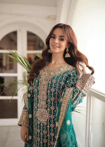 Pakistani Designer Sea Green Chiffon Salwar Kameez Online in KSA Riyadh Saudi Arabia Oman Bahrain Qatar